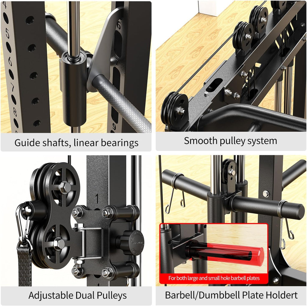 Multi-Purpose Squat Rack,Smith Machine Weight Rack Set with Cable Crossover System, Home Gym Power Racks, Power Racks and Packages