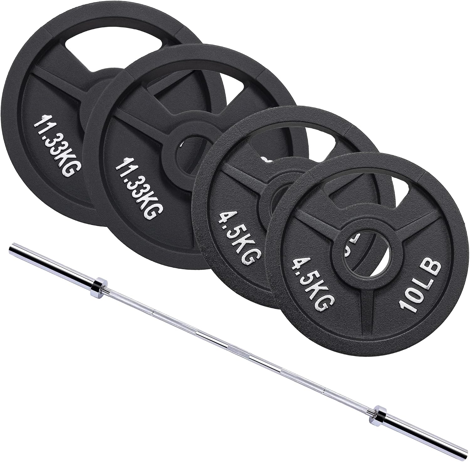 Signature Fitness 2-Inch Cast Iron Barbell Set, Including Multiple LBS Weight Plates and 6FT Barbell Set, Multiple