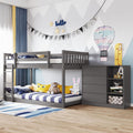 Twin-Over-Twin Size Bunk Bed, Bedroom Furniture Pine Wood Bed Frame with Storage Drawers and Open Shelves, Drawers and Shelves Set Can Be Moved, for Kids & Teens (Gray)