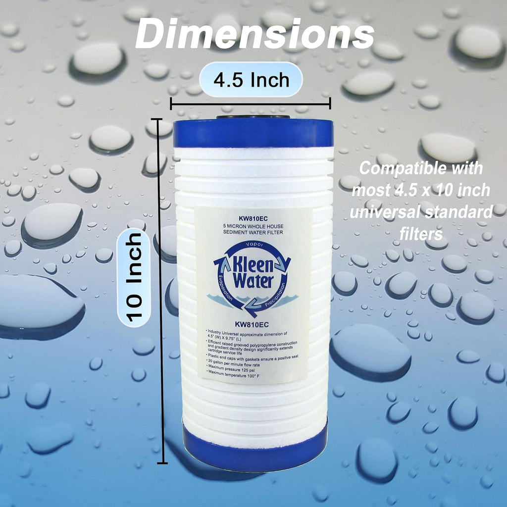 KleenWater KW810EC Whole House Sediment Water Filter Replacement Cartridge, 5 Micron, 4.5 x 9.875 Inch (12 Pack)