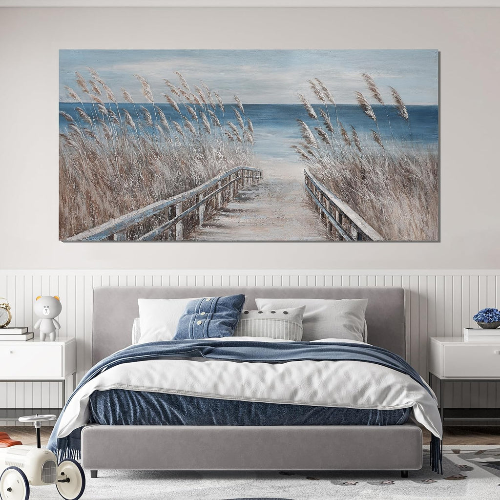 Canvas Wall Art Decor Oversize Modern Wall Art Decorations Artwork for Walls Large Blue Beach Coastal Textured Wall Art Prints Pictures Wall Decor Wall Art 39' X 78' For Walls Home Office Decor