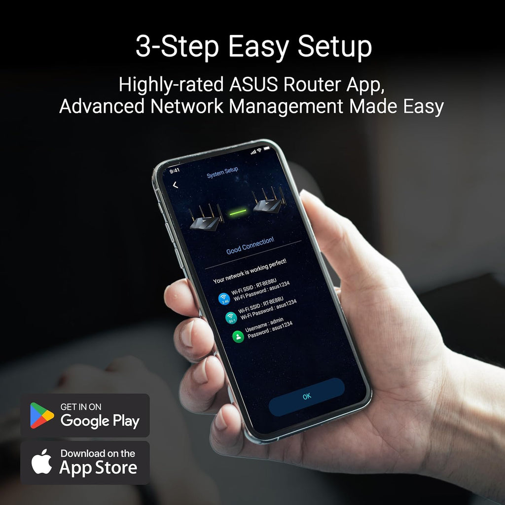 ASUS RT-BE88U Dual-Band WiFi 7 AiMesh Extendable Performance Router, 4K-QAM, MLO, Dual 10G Ports, SFP+, 4X 2.5G Ports, 4X 1G Ports, 34G WAN/LAN Capacity, Network Security, Built-in VPN