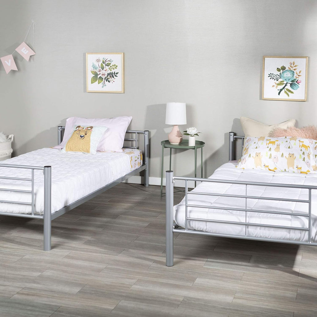 Walker Edison Elodie Urban Industrial Twin Over Twin Metal Bunk Bed, Twin Over Twin, Silver