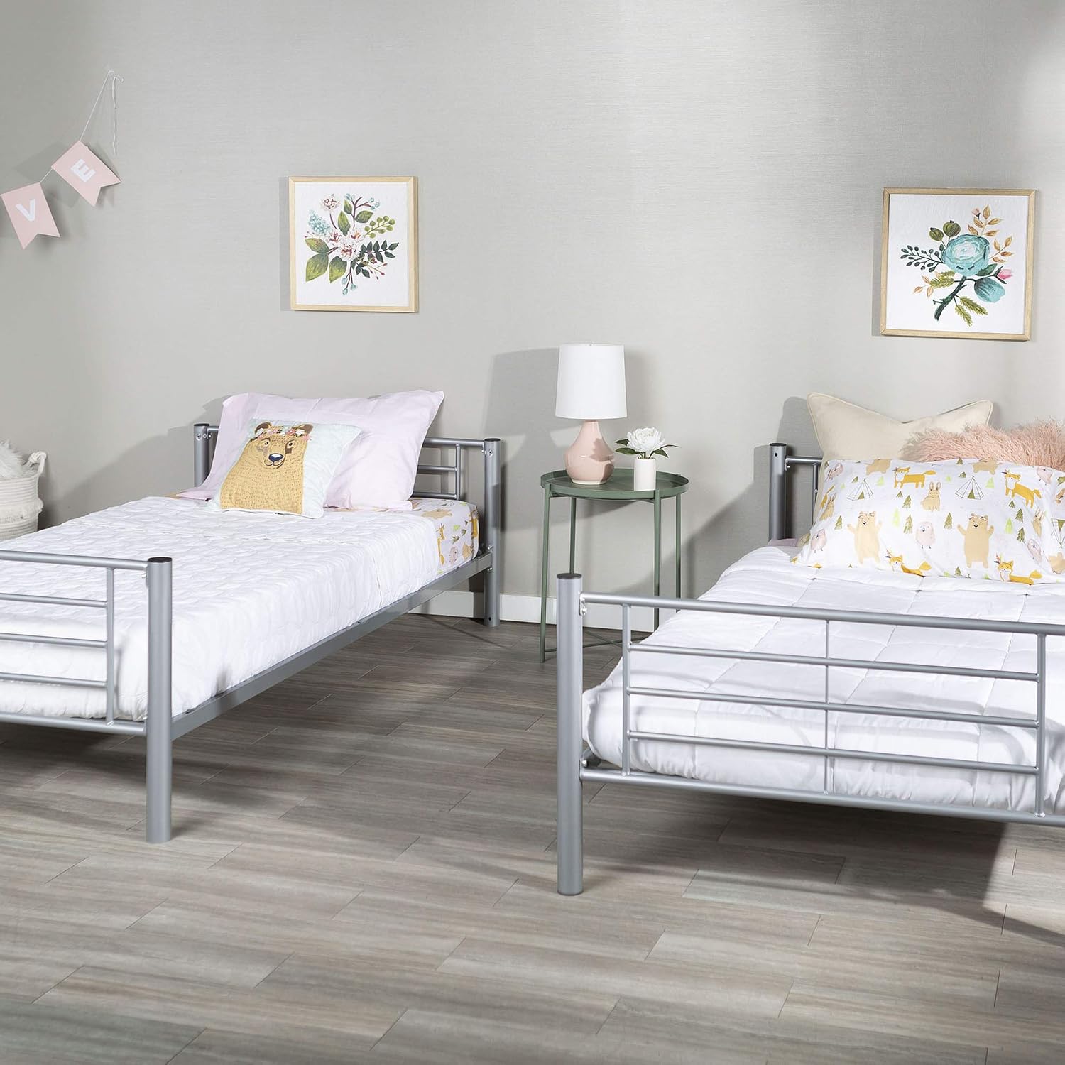 Walker Edison Elodie Urban Industrial Twin Over Twin Metal Bunk Bed, Twin Over Twin, Silver