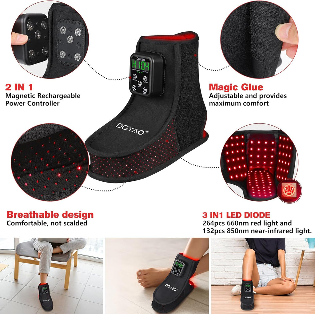 Red Light Therapy Wrap for Feet, Infrared Light Therapy for Ankle, 6000mAh Battery Portable Adjustable Cordless Red Light Pad for Foot Joint Muscle Comfort, 660nm & 850nm
