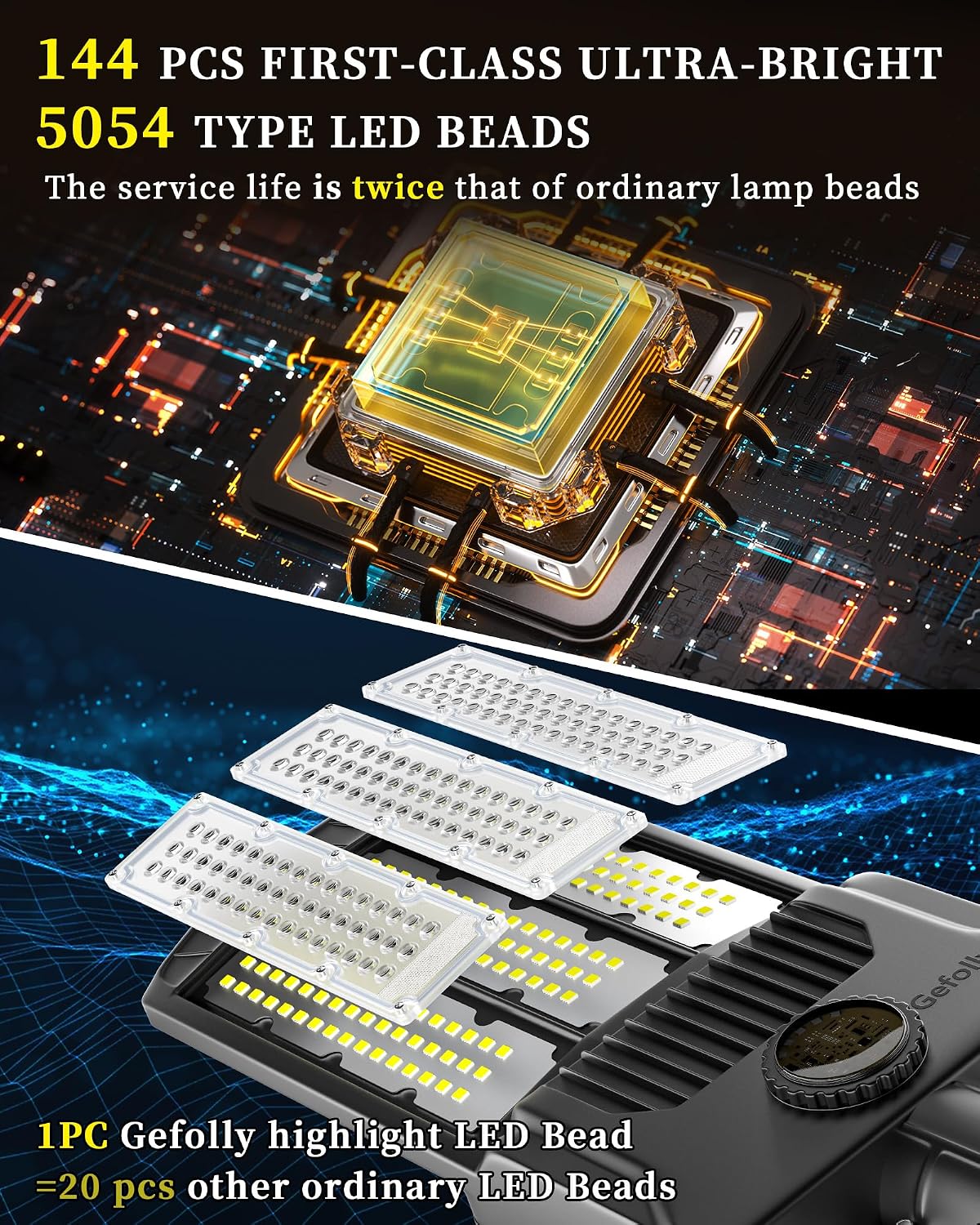 Gefolly SL-8800W Solar Street Lights Outdoor, 550000LM Commercial Parking Lot Light Dusk to Dawn IP67 Waterproof 6500K Security Flood Lights Lamp for Yard, Road, Basketball Courts