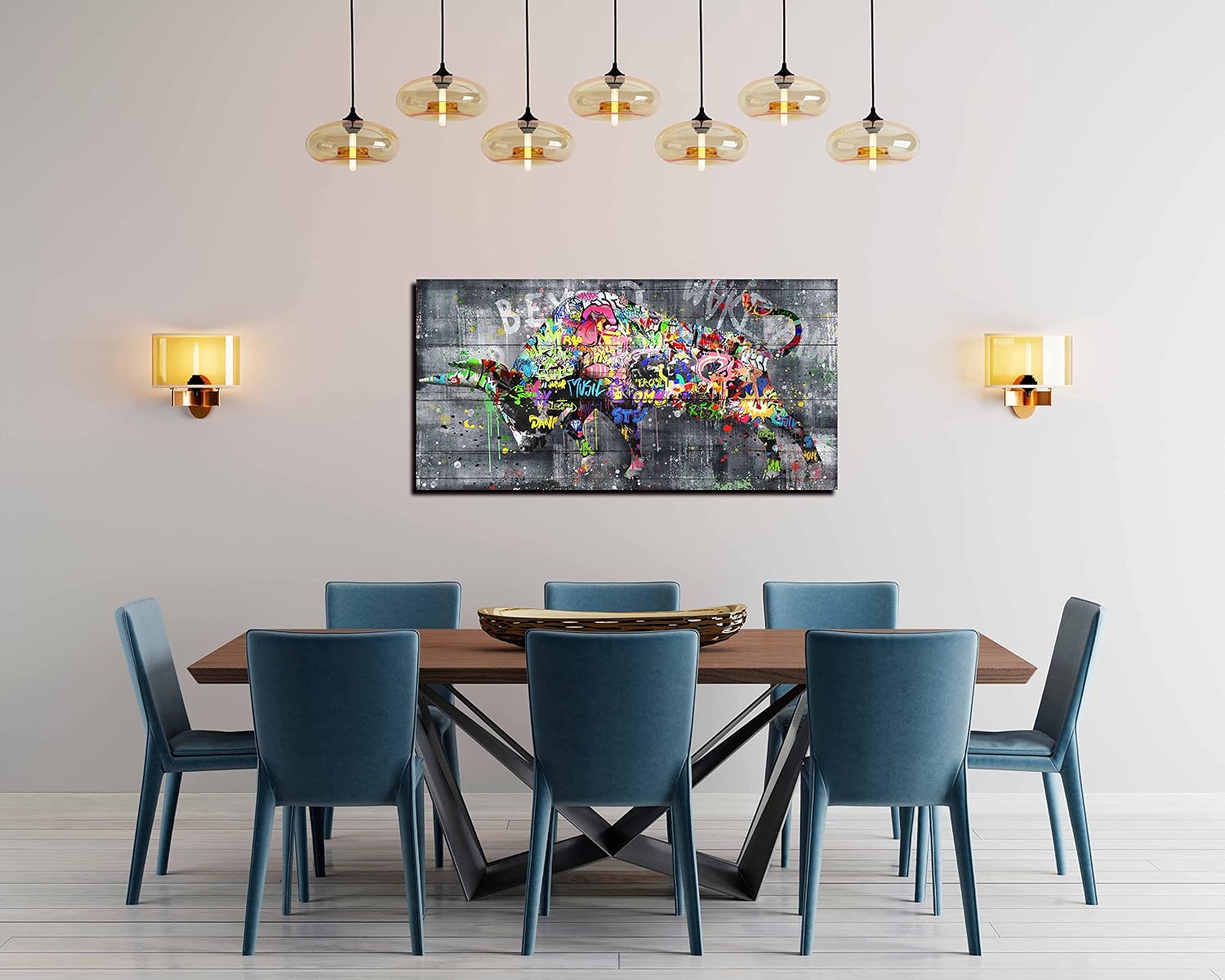 SIXTTART Highland Cow Wall-Art For Living Room Large Size - Banksy Canvas Wall Art For Bedroom - Graffiti Farmhouse Wall Decor Ready To Hang Size 59' x 29'