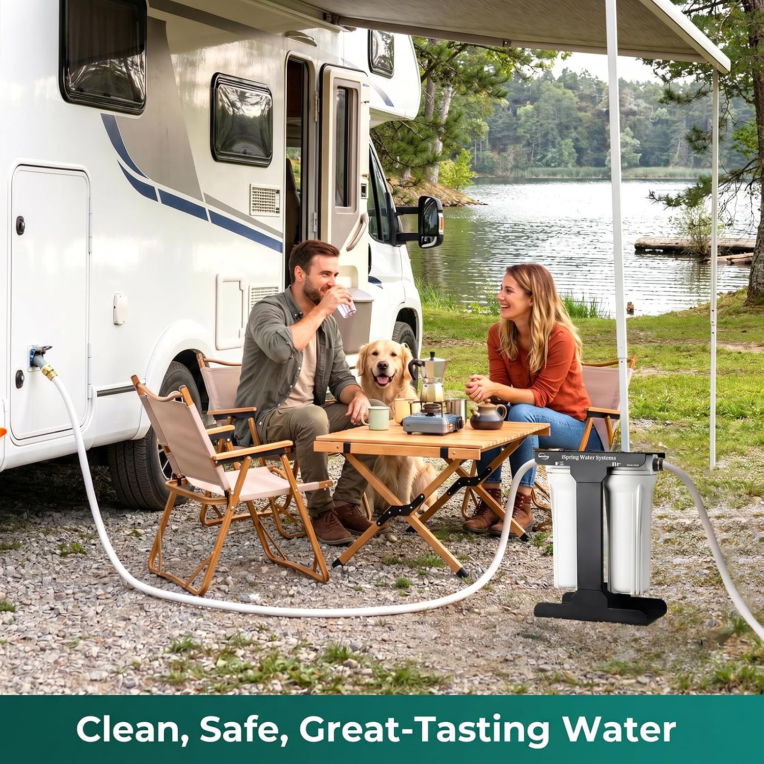 iSpring 2-Stage RV Water Filter System, Removes up to 99% Contaminants, Including Chlorine, Sediment, Sand, Dirt, Odor, and Color, Leak-Free Brass Fittings, External Mounting Bracket, Model: CW21