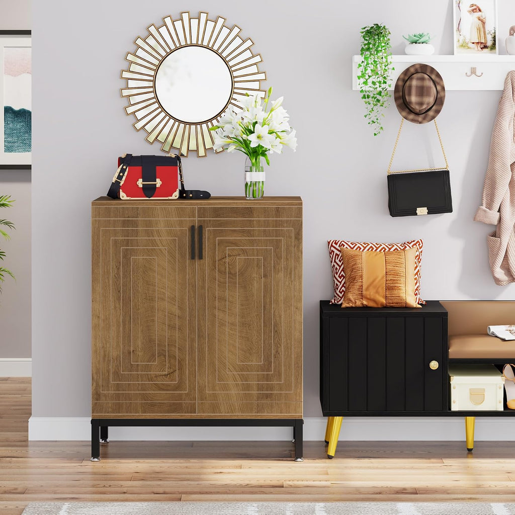 Tribesigns Shoe Cabinet with Doors, 20 Pairs Entryway Shoe Storage Cabinet with Shelves, 5-Tier Modern Free Standing Shoe Racks Storage Organizer for Closet, Living Room, Bedroom (Light Brown)