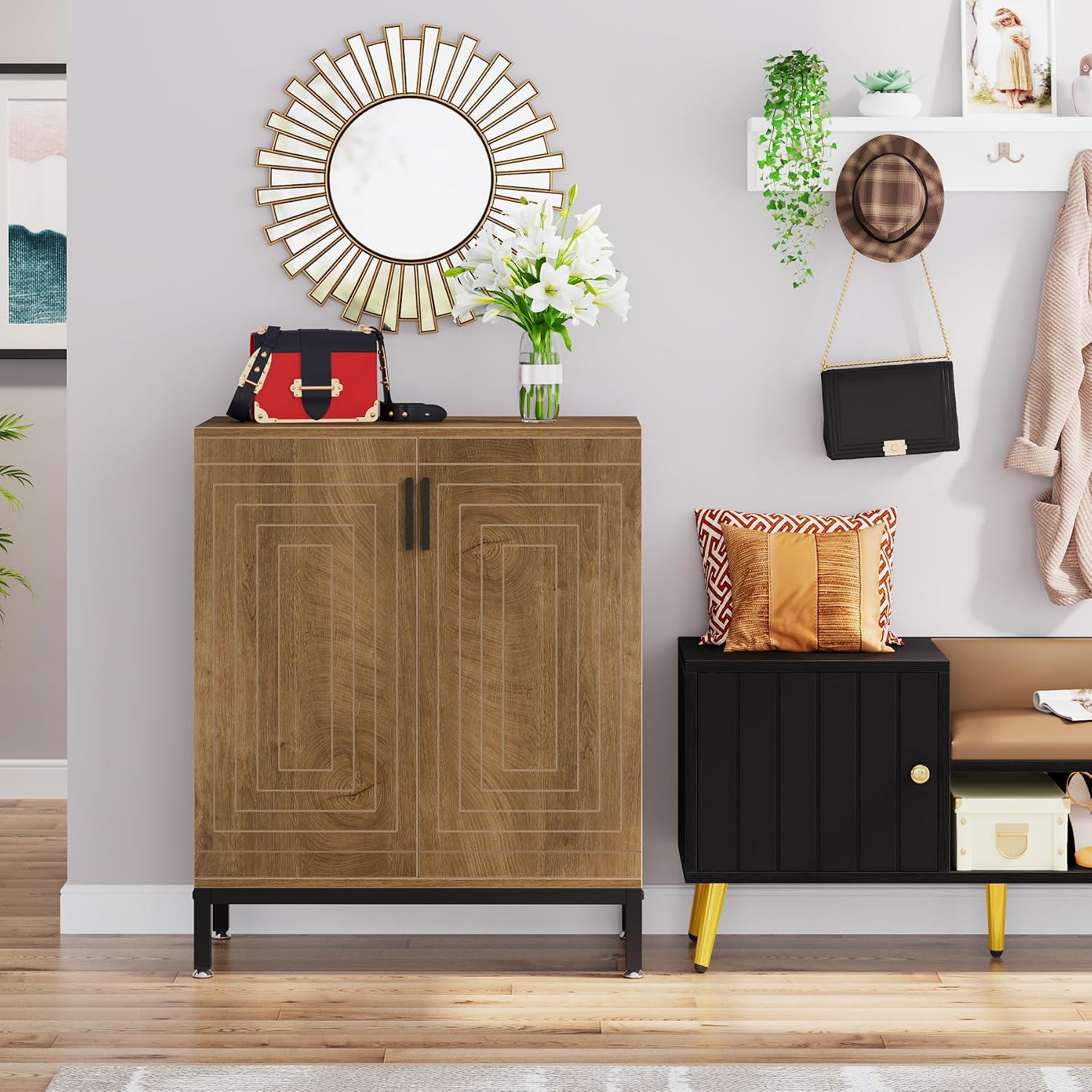 Tribesigns Shoe Cabinet with Doors, 20 Pairs Entryway Shoe Storage Cabinet with Shelves, 5-Tier Modern Free Standing Shoe Racks Storage Organizer for Closet, Living Room, Bedroom (Light Brown)