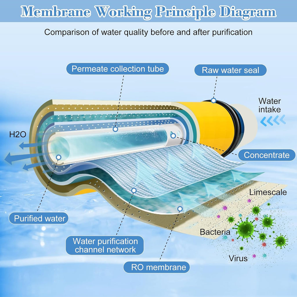 XLE-4040, XLE 4040 Reverse Osmosis Membrane for DOW Filmtec Membrane Replacement, 2600GPD, TDS≤1000ppm, Salt Rejection 99%, 4 x 40 RO Membrane for Desalination, Commercial, Industrial, NSF Certified