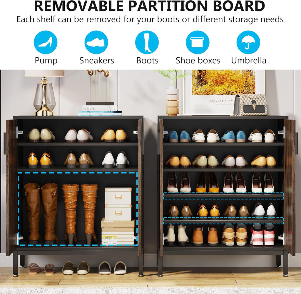 Tribesigns Shoe Cabinet with Doors, 20 Pairs Entryway Shoe Storage Cabinet with Shelves, 5-Tier Modern Free Standing Shoe Racks Storage Organizer for Closet, Living Room, Bedroom (Brown/Black)