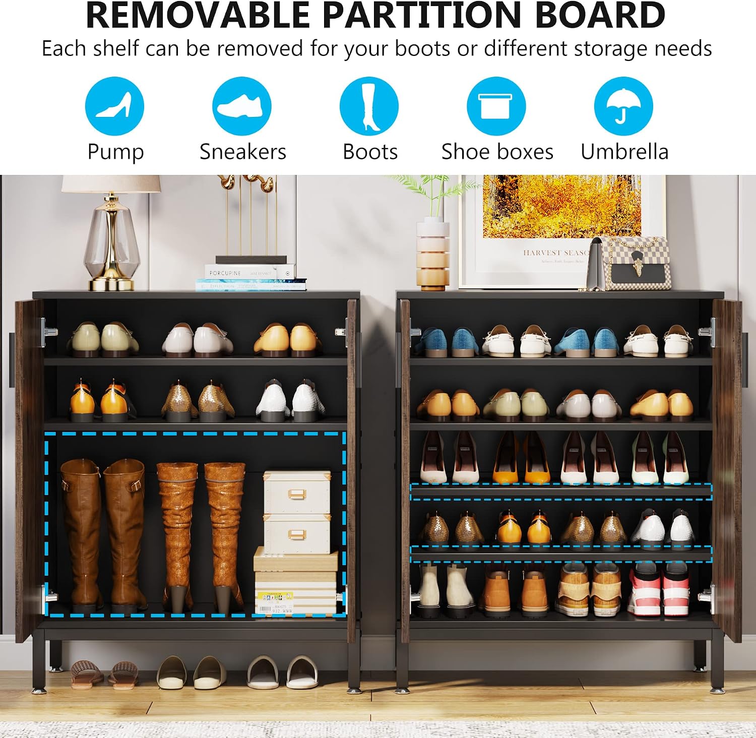 Tribesigns Shoe Cabinet with Doors, 20 Pairs Entryway Shoe Storage Cabinet with Shelves, 5-Tier Modern Free Standing Shoe Racks Storage Organizer for Closet, Living Room, Bedroom (Brown/Black)