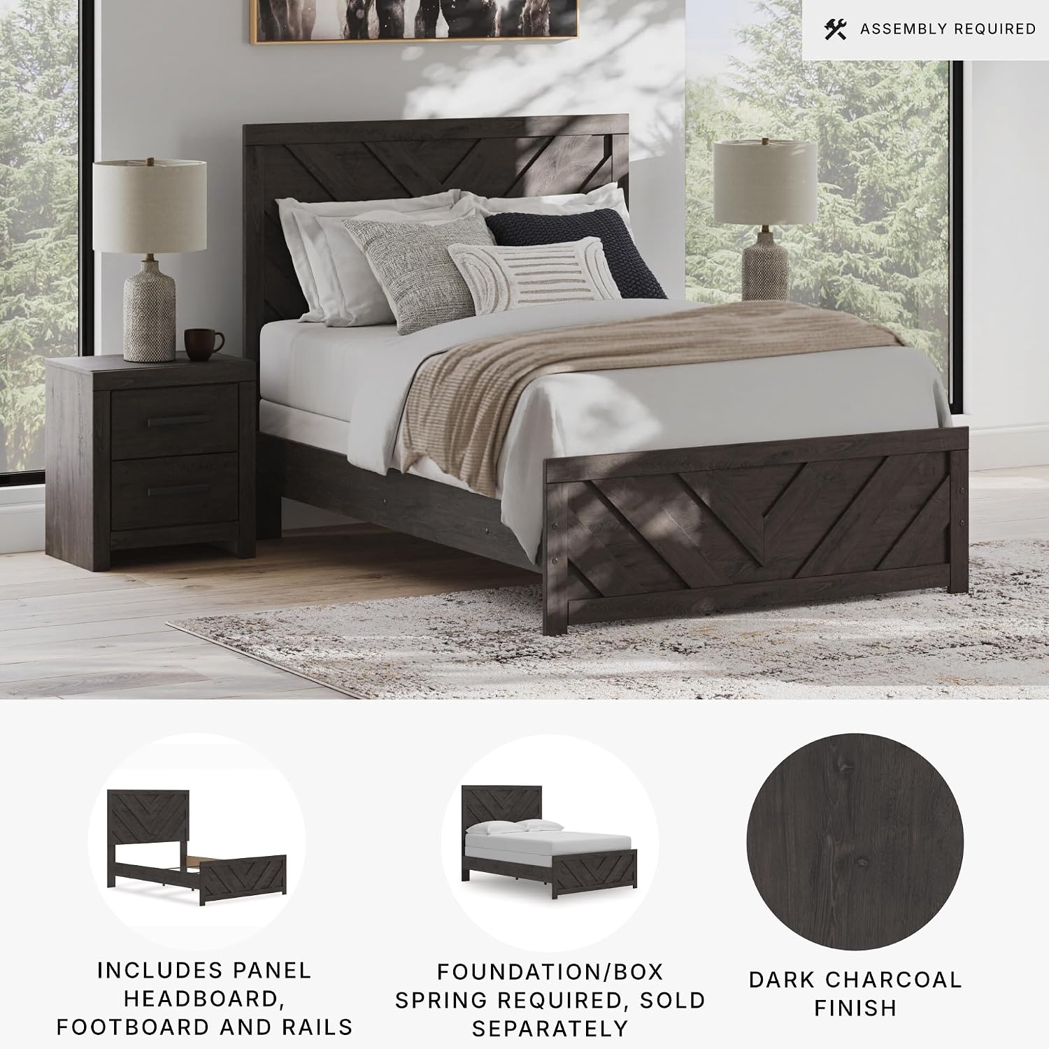 Signature Design by Ashley Prendonea Farmhouse Full Panel Bed, Foundation or Box Spring Needed, Gray