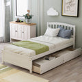 Twin Size Bed with Storage Drawers, Wooden Twin Platform Bed with Slat Support, Solid Wood Bed Frame for Kids Teens Adults (White)