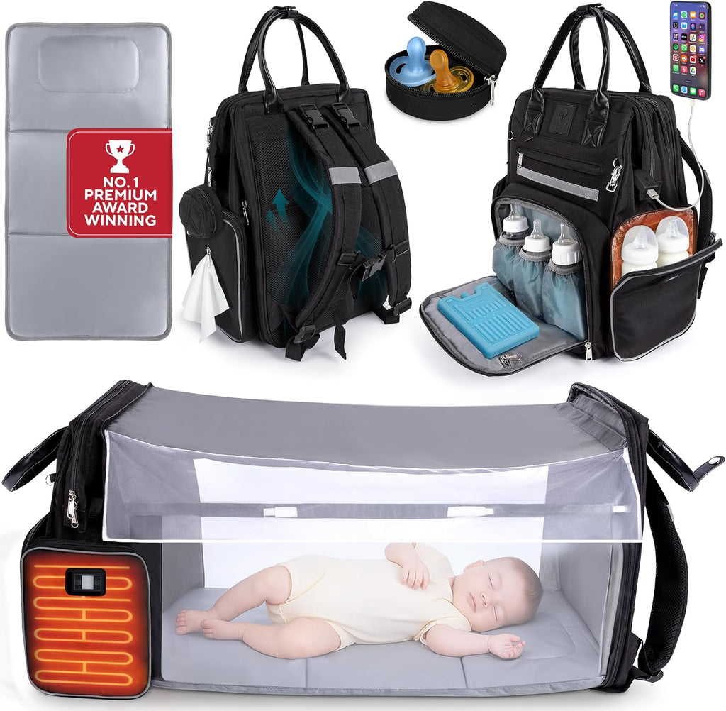 Award-Winning Baby Diaper Bag Backpack with Changing Station –Large Multifunction Waterproof Diaper Bag, Warm Bottle Pockets, Newborn Essentials Travel Gift for Mom & Dad, Best Baby Shower