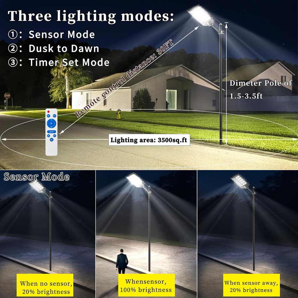 Ofuray Solar Street Lights Outdoor,Solar Security Flood Lights Parking Lot Lights Commercial Dusk to Dawn, 6500k Waterproof Led with Remote Control Motion for Street,Court,Barn (Of-6000W 600000Lm)