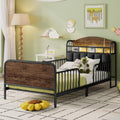 Modern Upholstered Platform Bed Frame with App Controlled LED Lights Storage Headboard Full Length Guardrails Low Profile Design Metal Structure for Bedroom (Black,Twin)