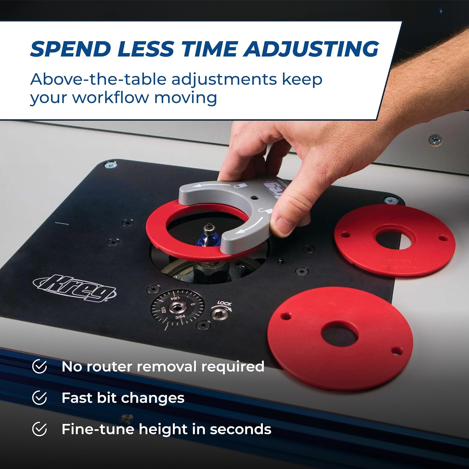 Kreg PRS5000 Precision Router Lift - Router Table Lift System - Durable Router Plate Insert - Router Table Plate Insert - For Quick, Accurate, Reliable & Repeatable Setups