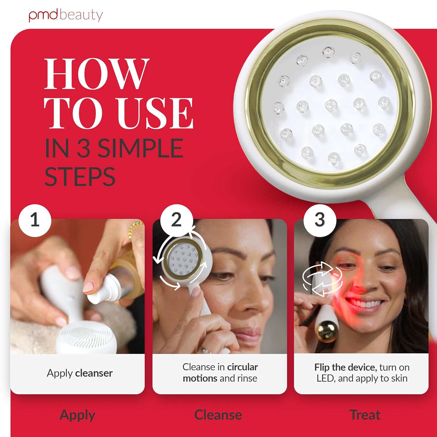 Clean, Acne, and Redvolution - Electric Facial Cleansing Brush, Smart Facial Device with Silicone Brush & Anti-Aging Massager, Red and Blue LED Light