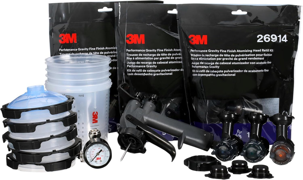 3M Performance Fine Finish Spray Gun System 26978, Includes PPS 2.0 Cup System, 15 Replaceable Gravity Fine Finish HVLP Atomizing Heads, Air Control Valve