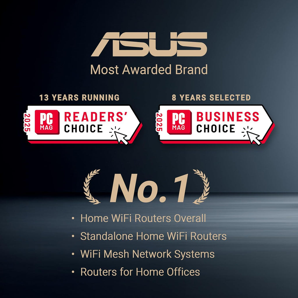 ASUS RT-BE55 Dual-Band WiFi 7 (802.11be) Smart AiMesh Extendable Router, 3600 Mbps, 2.5G Port, Up to 3 SSIDs for IoT Devices, Parental Controls & VPNs, Advanced Network Security
