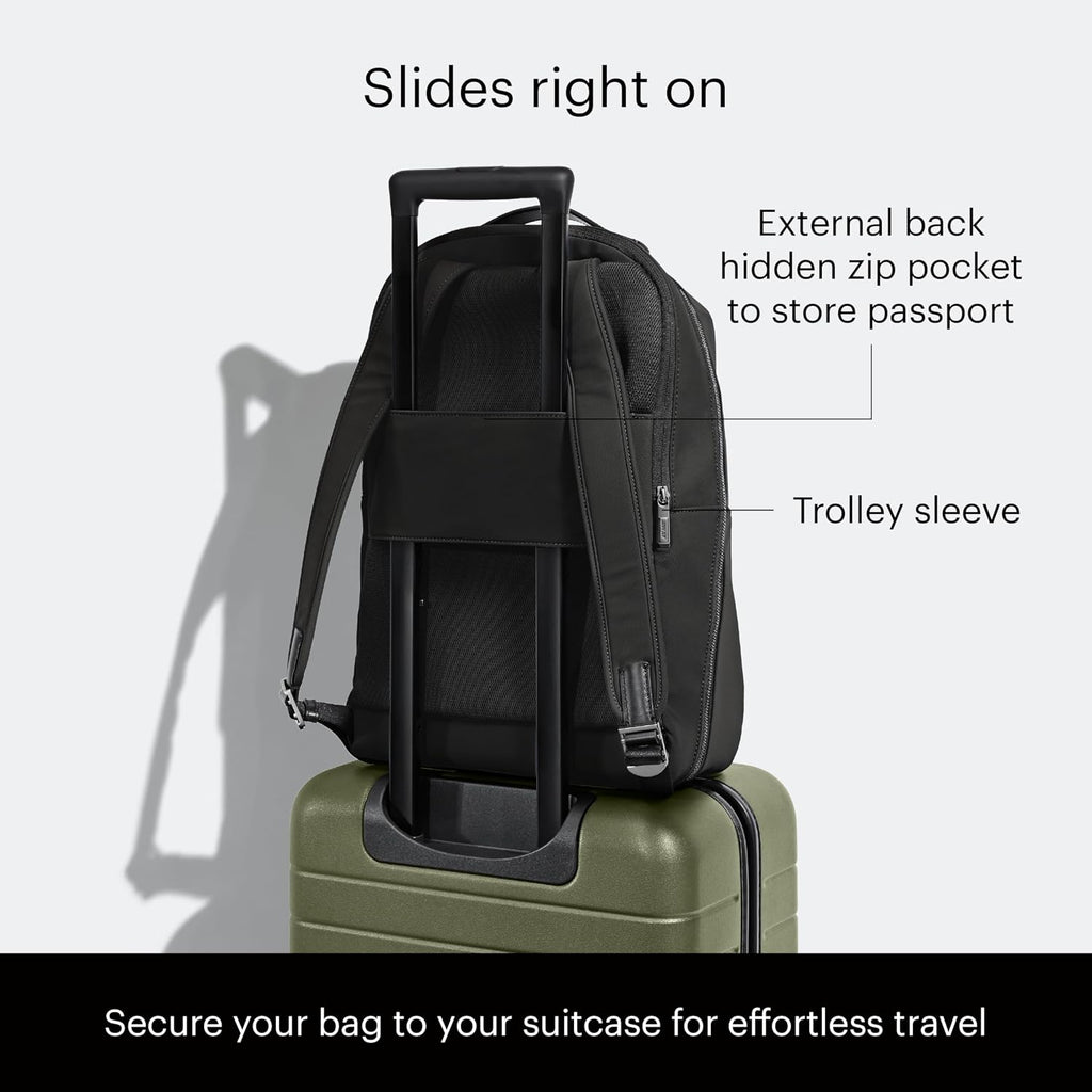 Away The Everywhere Zip Backpack - Personal Item Airline Approved Backpack with 16' Padded Laptop Sleeve, Water Bottle Pocket, Interior and Exterior Pockets - Fits Up to 16-Inch Laptops - Jet Black