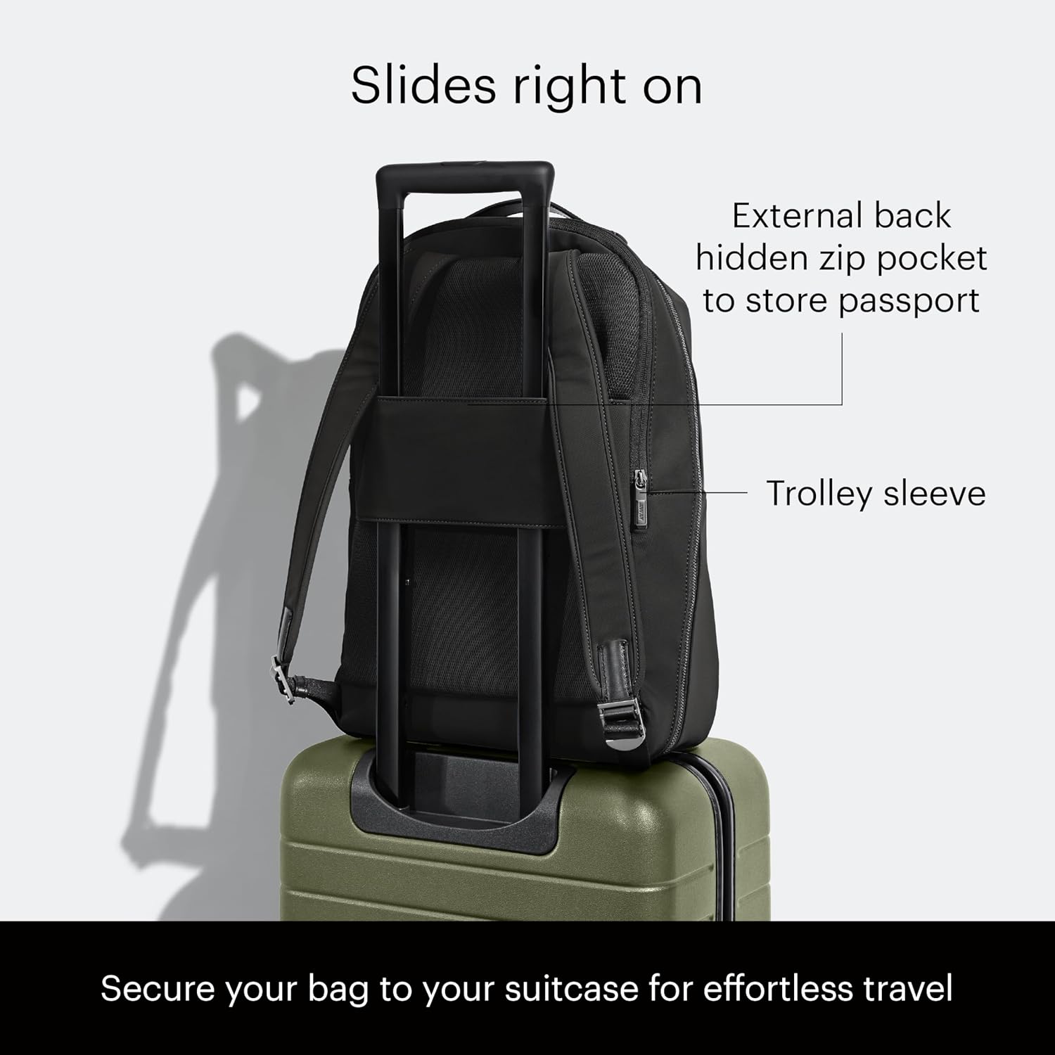 Away The Everywhere Zip Backpack - Personal Item Airline Approved Backpack with 16' Padded Laptop Sleeve, Water Bottle Pocket, Interior and Exterior Pockets - Fits Up to 16-Inch Laptops - Jet Black