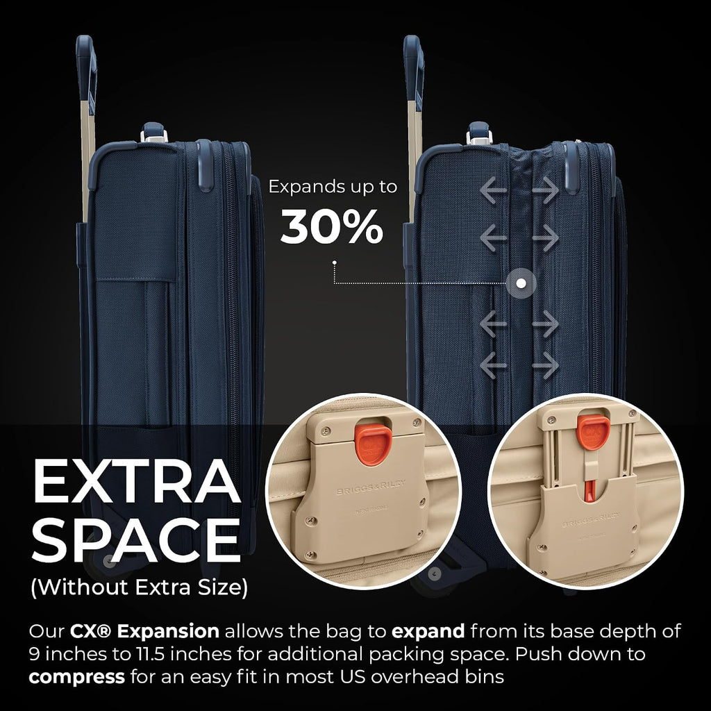 Briggs & Riley Essential 22' 2-Wheel Expandable Carry On - Luggage for Travel, Suitcases with Wheels, Softside Rolling Bag for Men & Women, Self-Repairing Zipper - Baseline Collection, Navy