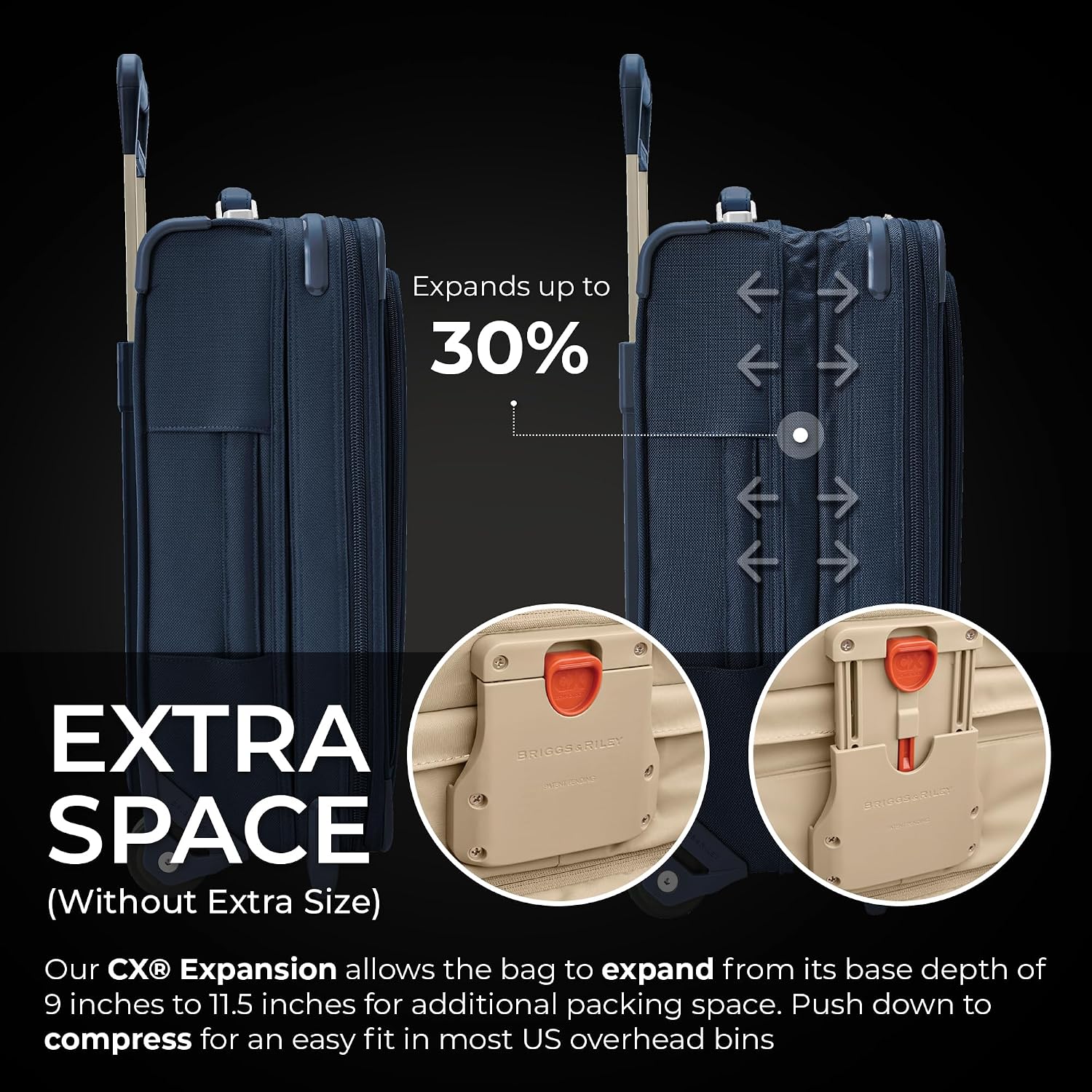Briggs & Riley Essential 22' 2-Wheel Expandable Carry On - Luggage for Travel, Suitcases with Wheels, Softside Rolling Bag for Men & Women, Self-Repairing Zipper - Baseline Collection, Navy