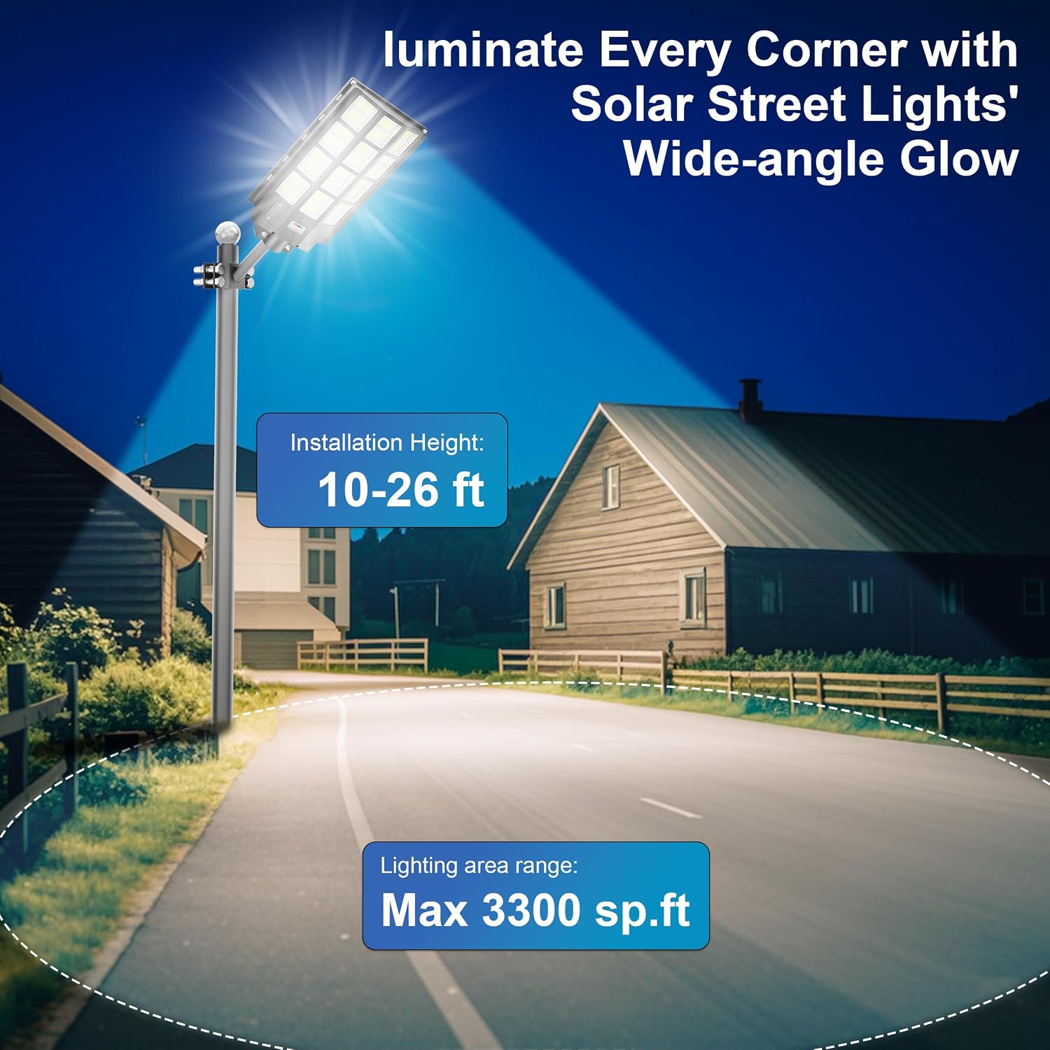 Solar Street Light, 8000W 7000K 480000LM 1152pcs LED Solar Parking Lot Lights Dusk to Dawn, Solar Flood Light Wide Angle Motion Sensor and Remote Control for Area Lighting Yard 2-Pack