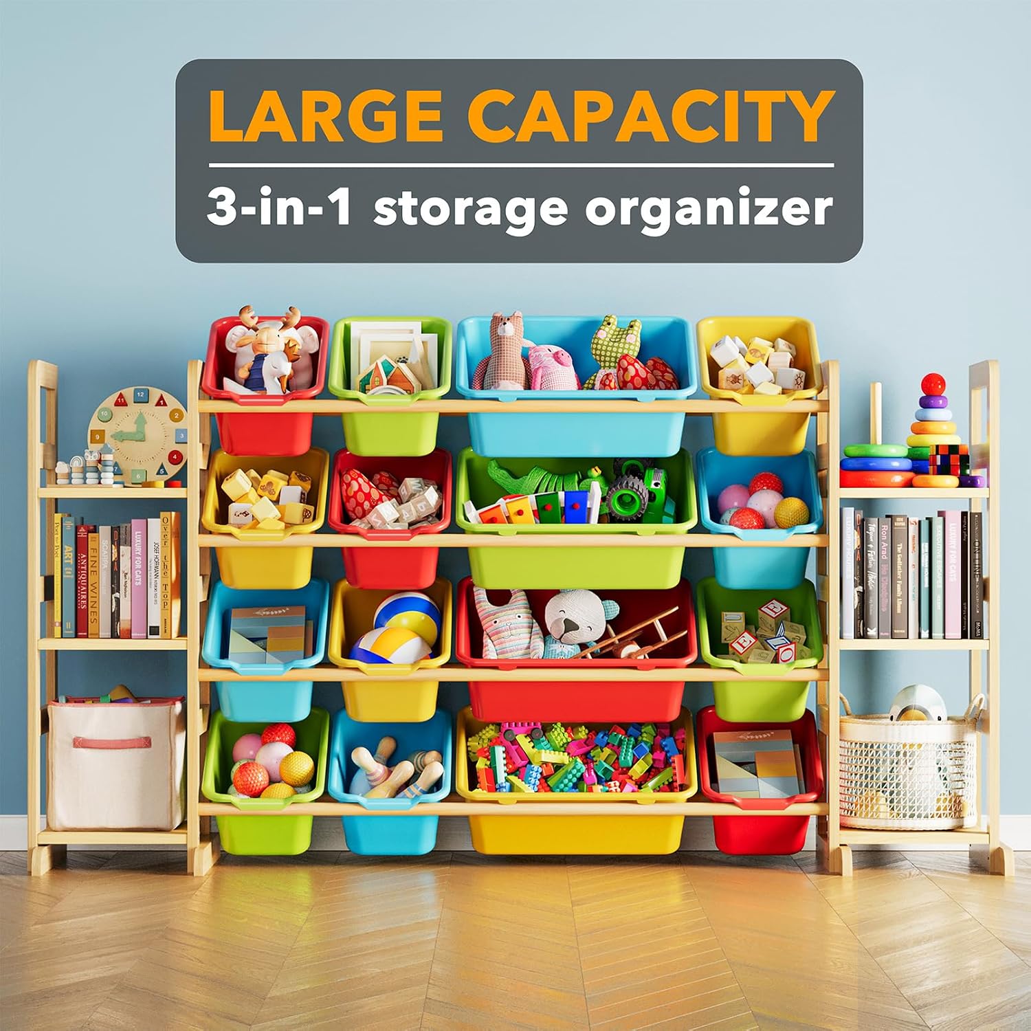 SpaceAid Toy Storage Organizer with 6 Shelves and 16 Bins, Toy Organizers Storage Bookshelf, Kids Bin Shelf Toys Box Bookcase for Bedroom Playroom Organization Room Decor, Multi-Colored