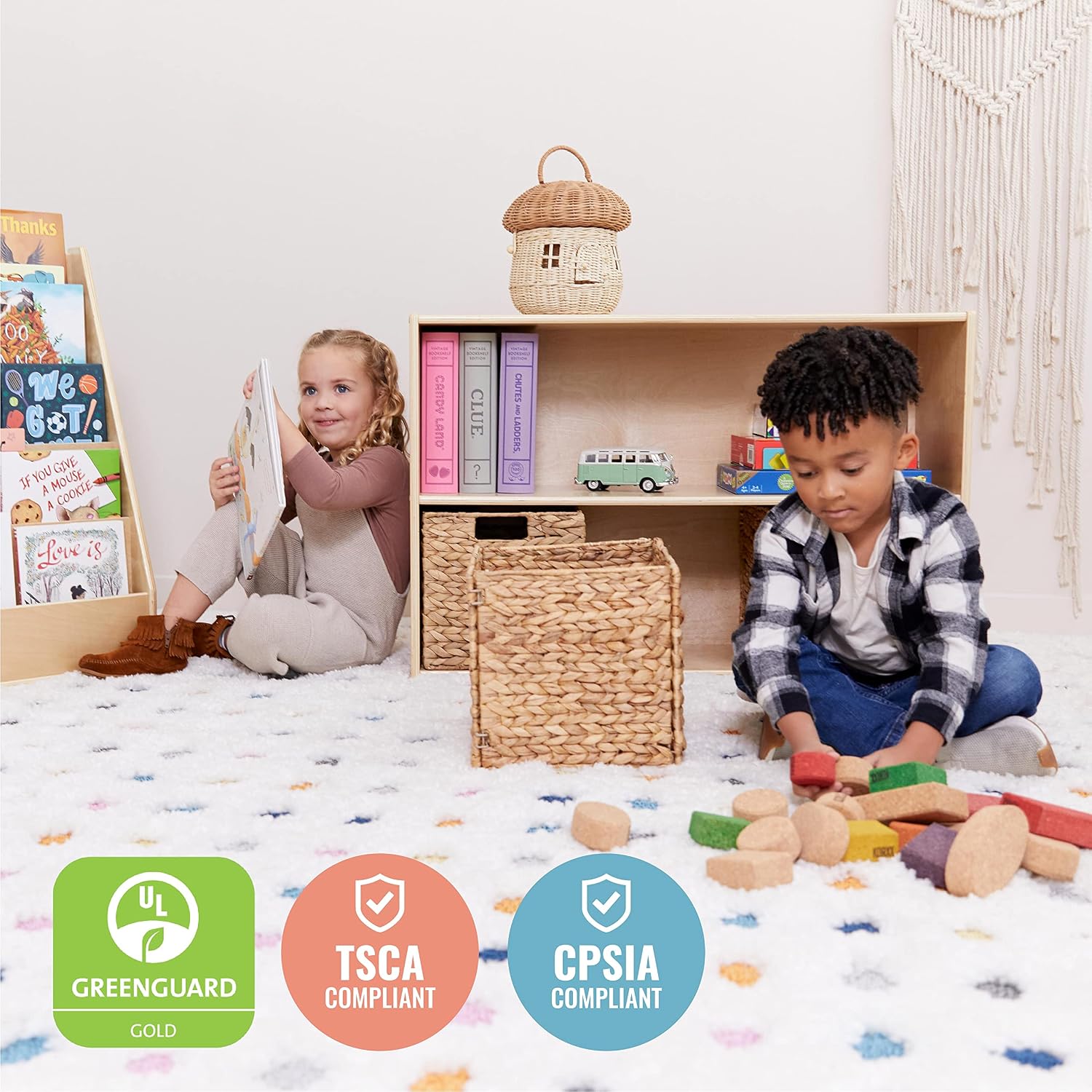 ECR4Kids Streamline 2-Shelf Single-Sided Storage Cabinet, 24in, Classroom Furniture, Natural