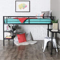 Walker Edison Metal Twin Low Loft Bunk Bed with Desk Bunk Bed Kids Bed Bedroom Storage Guard Rail Ladder, Twin, Black