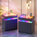 Night Stand Set 2 with Charger Station & RGB Lights, 3 Drawers Bedside Table with Sliding Top, Modern Night Stands with Human Body Sensor for Bedroom, Grey