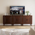 COSIEST Set of 3 30' Storage Sideboards with Doors, Accent Cabinets with Magnetic Push-to-Open Doors, Brown Line Pattern, Entryway Console for Living Room, Kitchen, Hallway