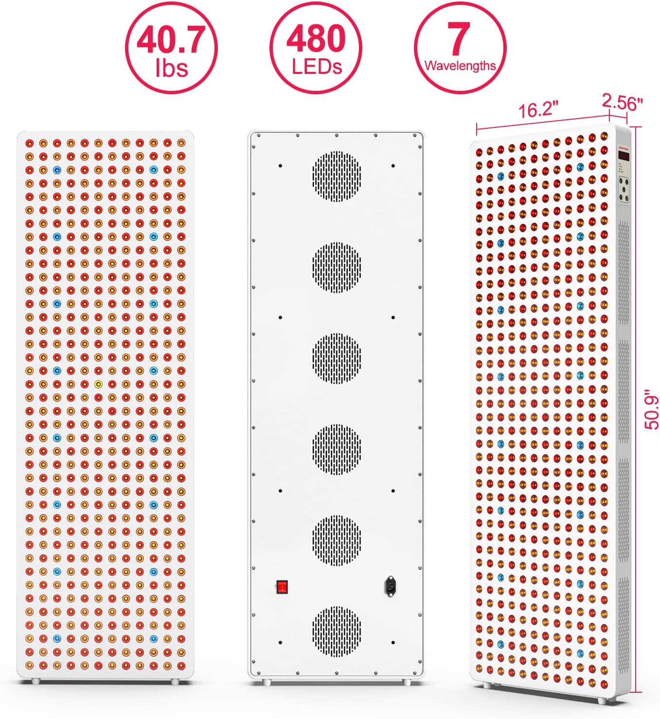BONTANNY Red Light Therapy Full Body Panel, 480/630/660/810/830/850/1060nm Blue Red Near Infrared Light Device with 480 Dual Chip Clinical Grade LEDs, Remote Control, Timer for Face, Body, BO-2400