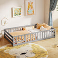 BECOMFORT Twin Floor Bed for Kids, Kids Twin Floor Bed Frame with Door, Latch & Safety Guardrails, Montessori Bed for Boys Girls