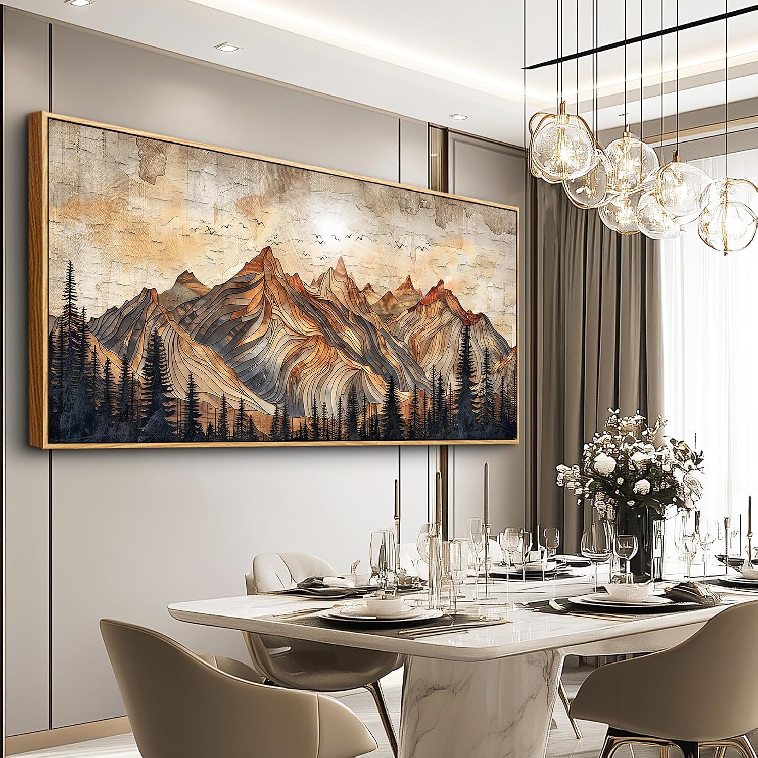 JUDASJART Canvas Wall Art For Bedroom Large Wall Decorations For Living Room Modern Office Wall Decor Abstract Watercolour Painting Mountain Landscape Pictures Artworks Home Decor Wood Framed