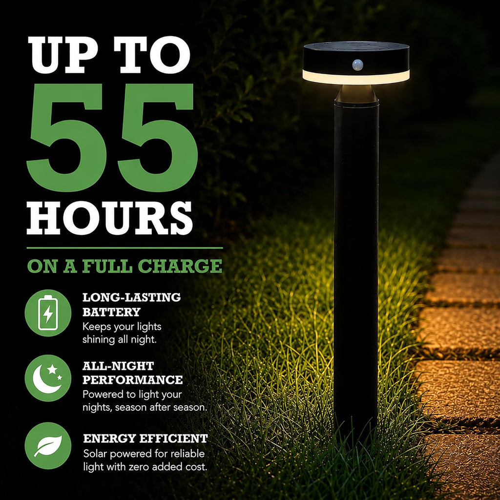 20' Solar Landscape Lights - Outdoor Solar Lights for Yard - PIR Sensor & Two Light Modes - 50lm & 400lm - Rechargeable Battery Last Up to 55 Hours - 3000K - IP44 Weather Resistant - 4 Pack