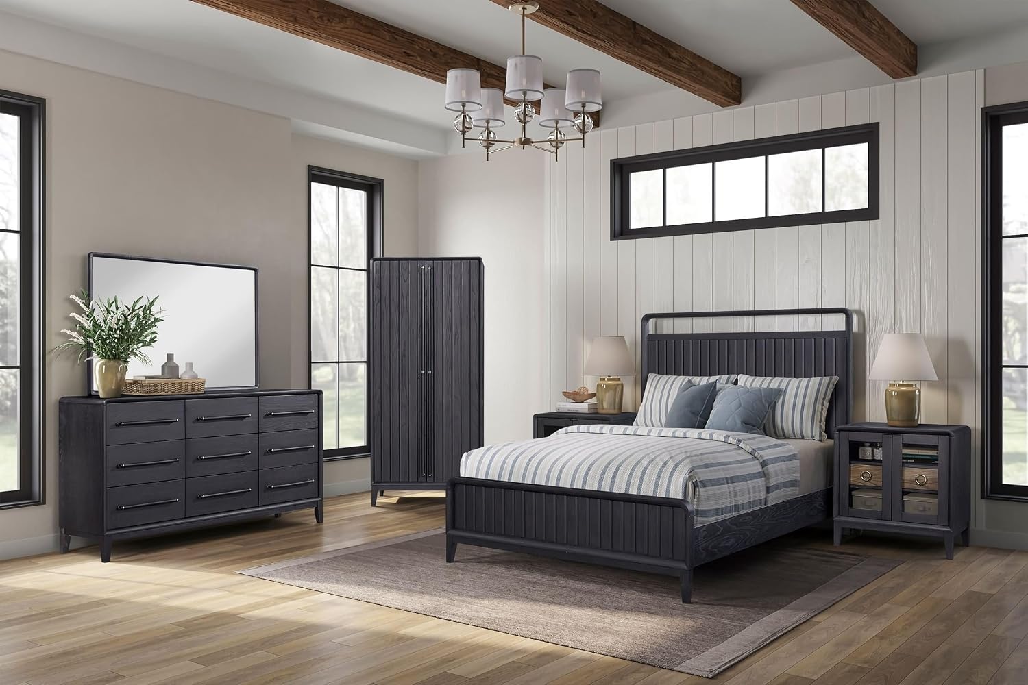 Boho Bed Frame Set Queen, Black Bed Frame Base Solid Wood MDF 86' L x 63.25' W x60 H
