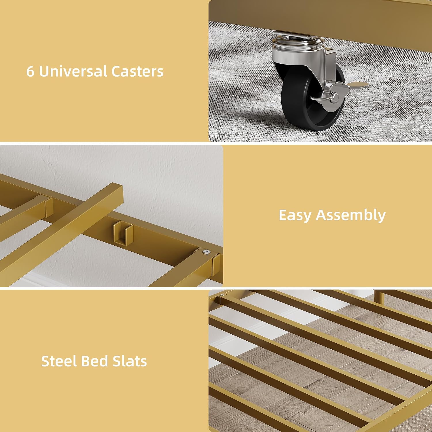 Heavy Duty Twin Daybed with Trundle, Metal Sofa Bed Frame with Floral Headboard & Slats, No Box Spring Needed, Multifunctional Platform Bed for Guest Room, Bedroom,Set Gold Twin Size