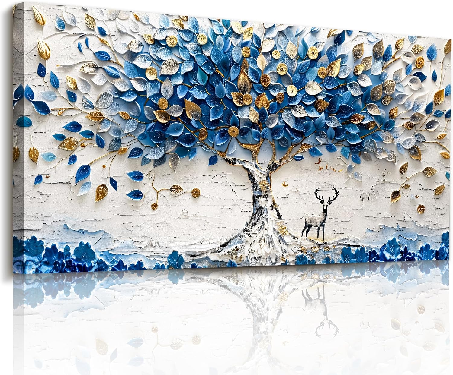 imjiayu Oversized Wall Art, Tree of Life Wall Art, Abstract Art Wall Decor, Blue and White Money Tree Canvas Prints, Modern Extra Large Pictures for Living Room Dining Room Office Hotel 29'x57'