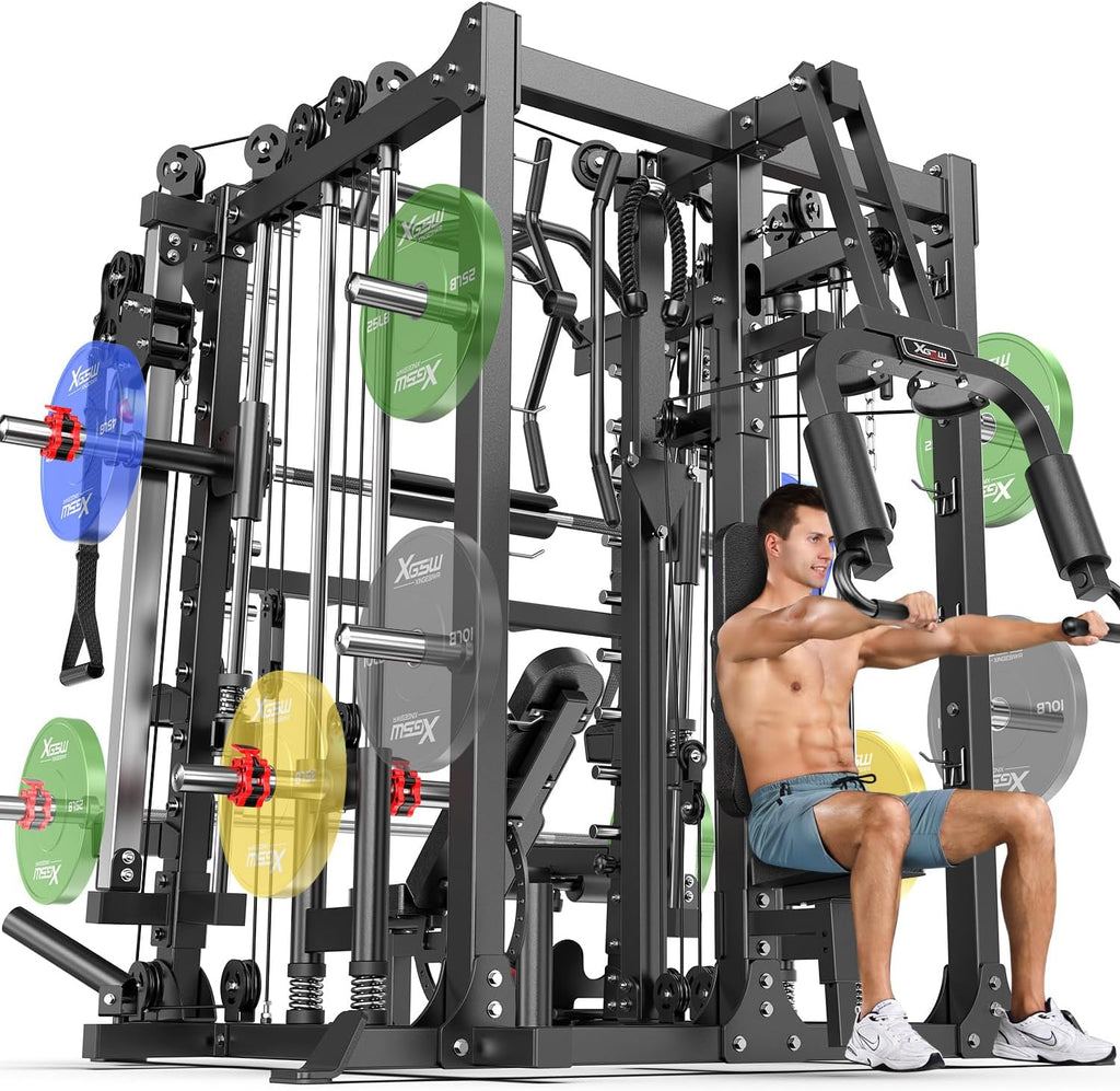 Multi-Purpose Squat Rack,Smith Machine Weight Rack Set with Cable Crossover System, Home Gym Power Racks, Power Racks and Packages