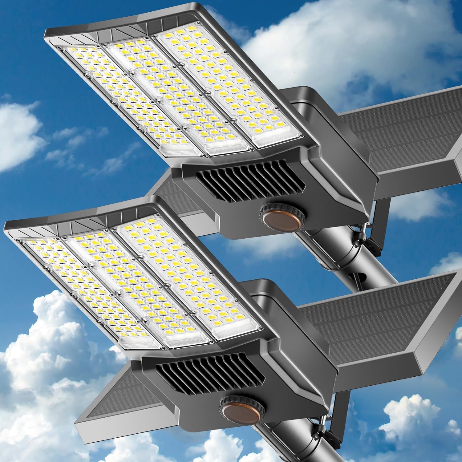 10000W Solar Street Light Outdoor, Commercial Grade Outdoor Solar Lights Dusk to Dawn, Large Panel Pro Outside Light with Motion Sensor and Remote, Solar Parking Lot Lights for Yard, Country 2 Pack