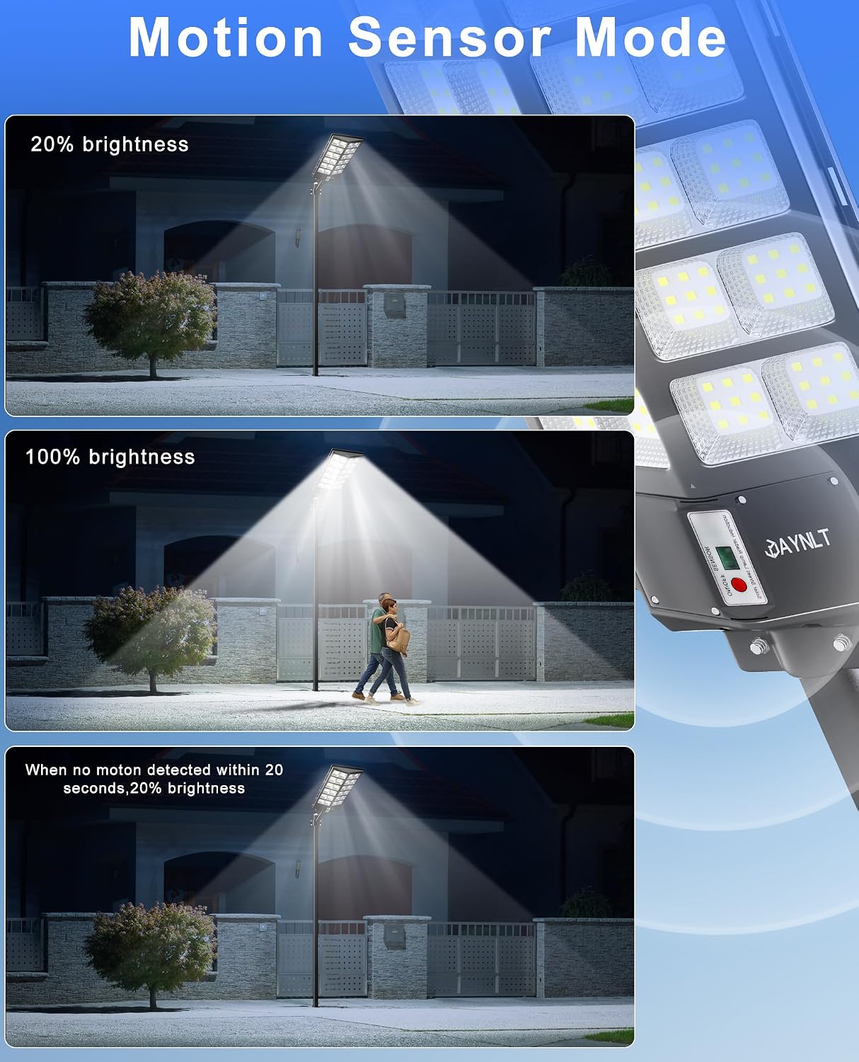 JAYNLT Y-9800W Solar Street Lights Outdoor,6500K Commercial Parking Lot Lights Dusk to Dawn, Waterproof Solar Security Flood Lamps with Motion Sensor and Remote for Yard, Garage, Driveway
