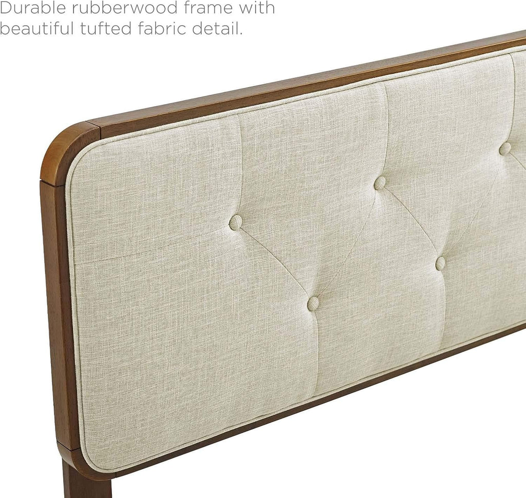 Modway MOD-6233-WAL-BEI Collins Tufted Full Fabric and Wood Headboard, Walnut Beige