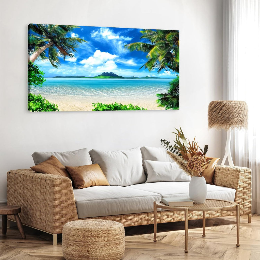 DZL Art S72798 Canvas Wall Art Ocean Waves Coconut Trees on Sands Beach Seascape Scenery Painting Nature Picture for Bedroom Home Office Wall Decor