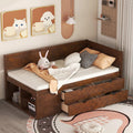 Twin Size Daybed with 4 Pull-Out Drawers and 3 Functioning Shelves,Solid Wood Day Bed Frame with Wooden Slats Support for Bedroom,No Box Spring Required (Walnut-AB40)