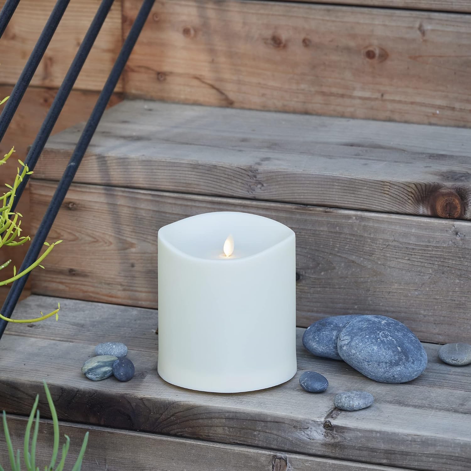 Luminara Realistic Artificial Moving Flame Outdoor Pillar Candle IPX4 - Moving Flame LED Battery Operated Lights for Outside Christmas, Halloween - Remote Included - Ivory - 6' x 6'